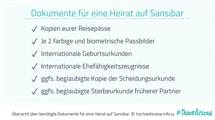 Übersicht über benötigte Dokumente für eine Heirat auf Sansibar